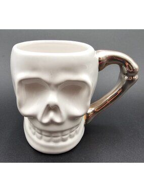 Arlington Designs Skull Ceramic Mug White/Gold 12oz Fun Gothic Halloween Decor